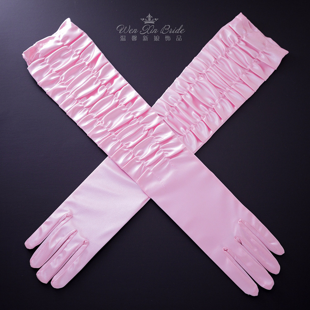 신부 결혼식 무대 공연 호스트 드레스 장갑 및 액세서리를 위한 엑스트라 롱 슬리밍 플리츠 로즈 레드 핑거 커버 장갑