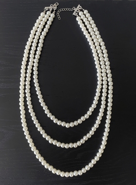 复古多层玻璃珍珠项链长款毛衣链