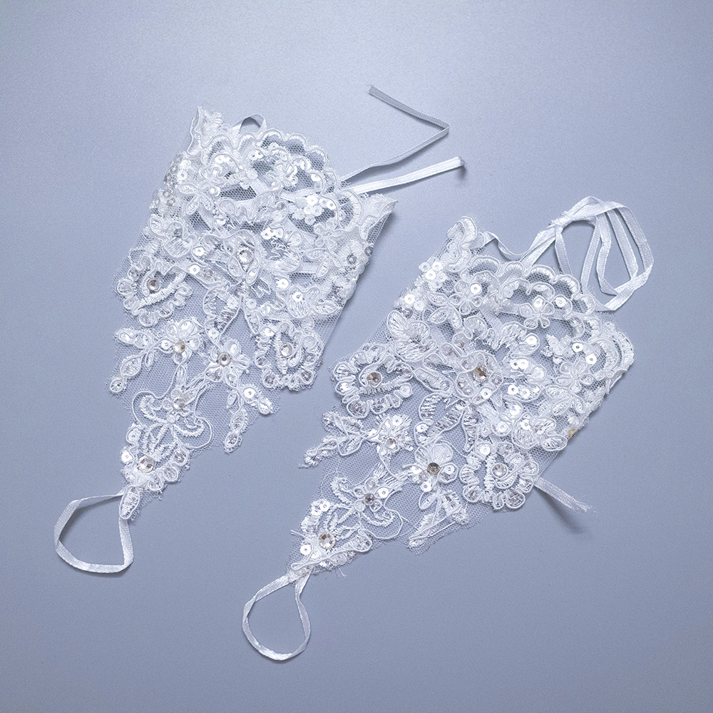 짧은 흰색 레이스 크로 셰 뜨개질 손가락 장갑 신부 웨딩 드레스 의류 액세서리 레이스 업 장갑