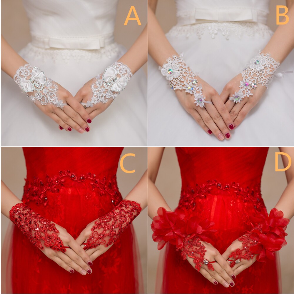 짧은 흰색 레이스 크로 셰 뜨개질 손가락 장갑 신부 웨딩 드레스 의류 액세서리 레이스 업 장갑