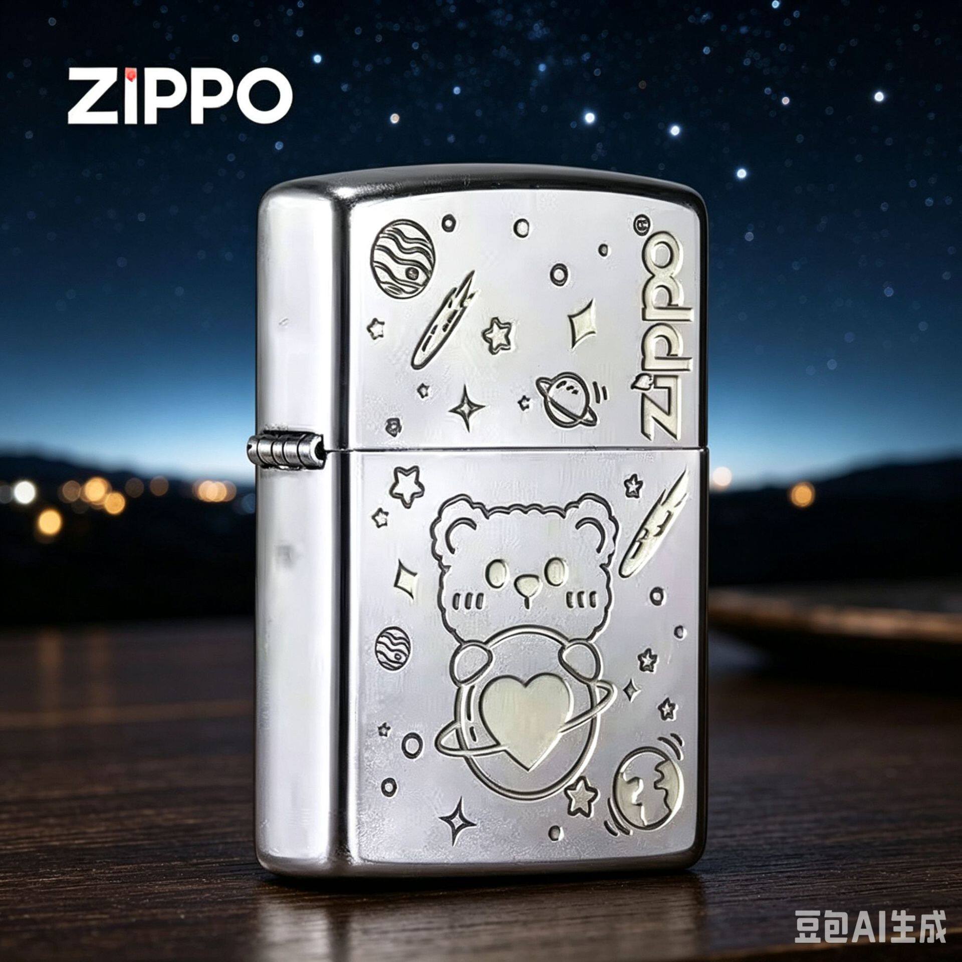美国Zippo之宝打火机205常规小熊星球防风煤油银砂质感个性收藏