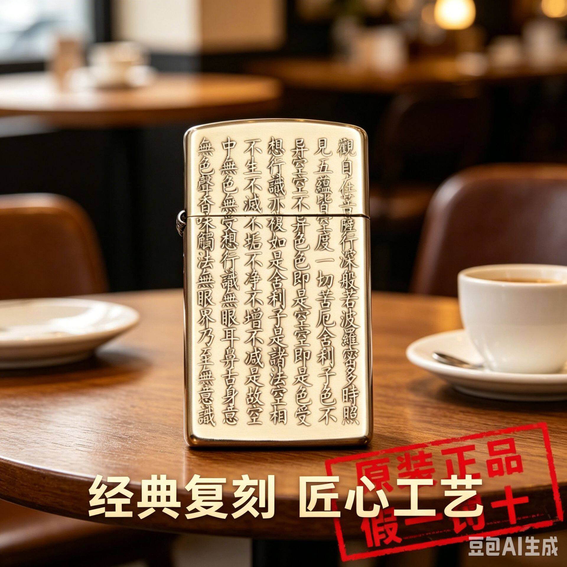 美国Zippo打火机之宝正品黄铜窄机五面凸刻般若心经国潮送男朋友