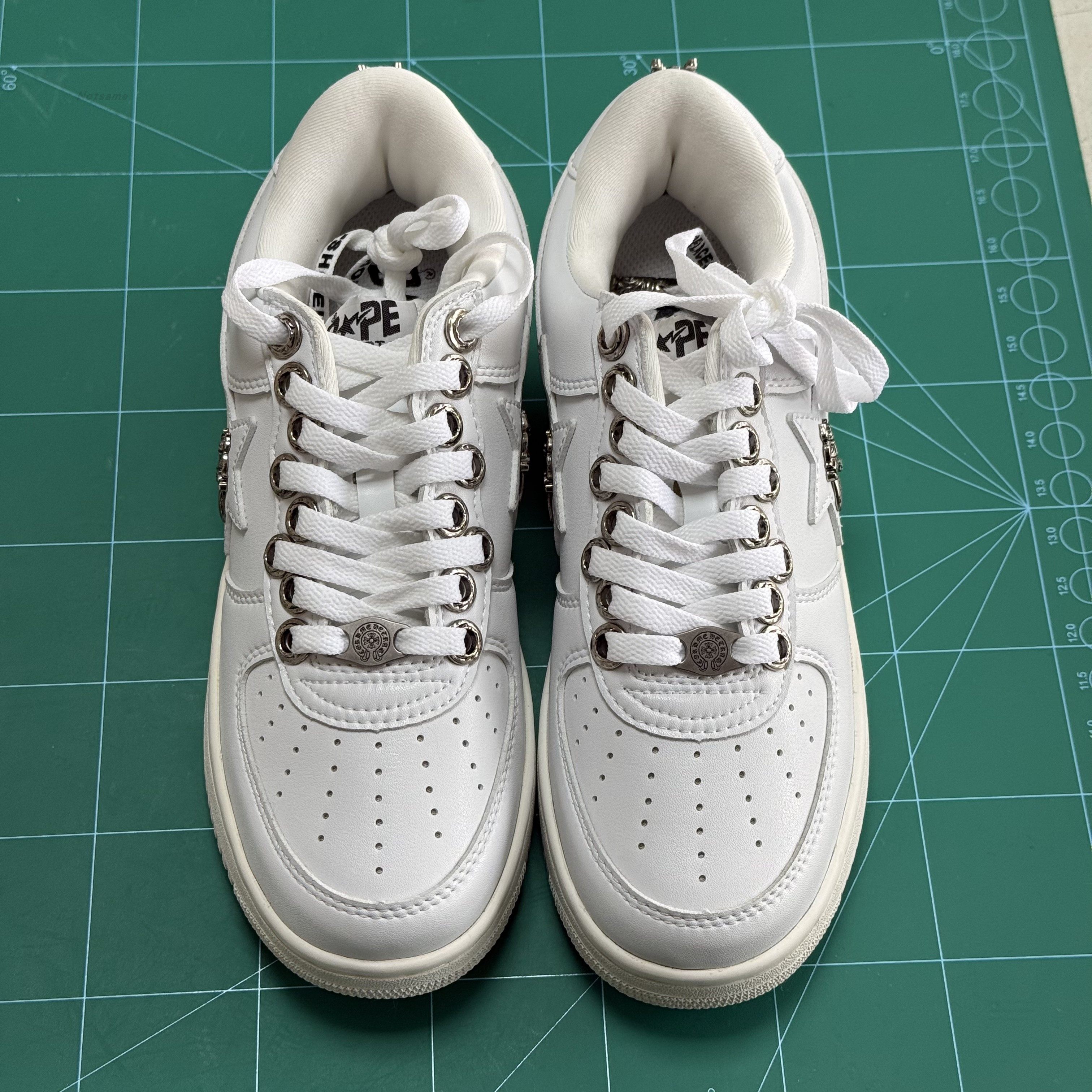 thumbnail for BAPSTA leather co-branded Crosin star white board shoes for men and women, low-top casual sports versatile white shoes