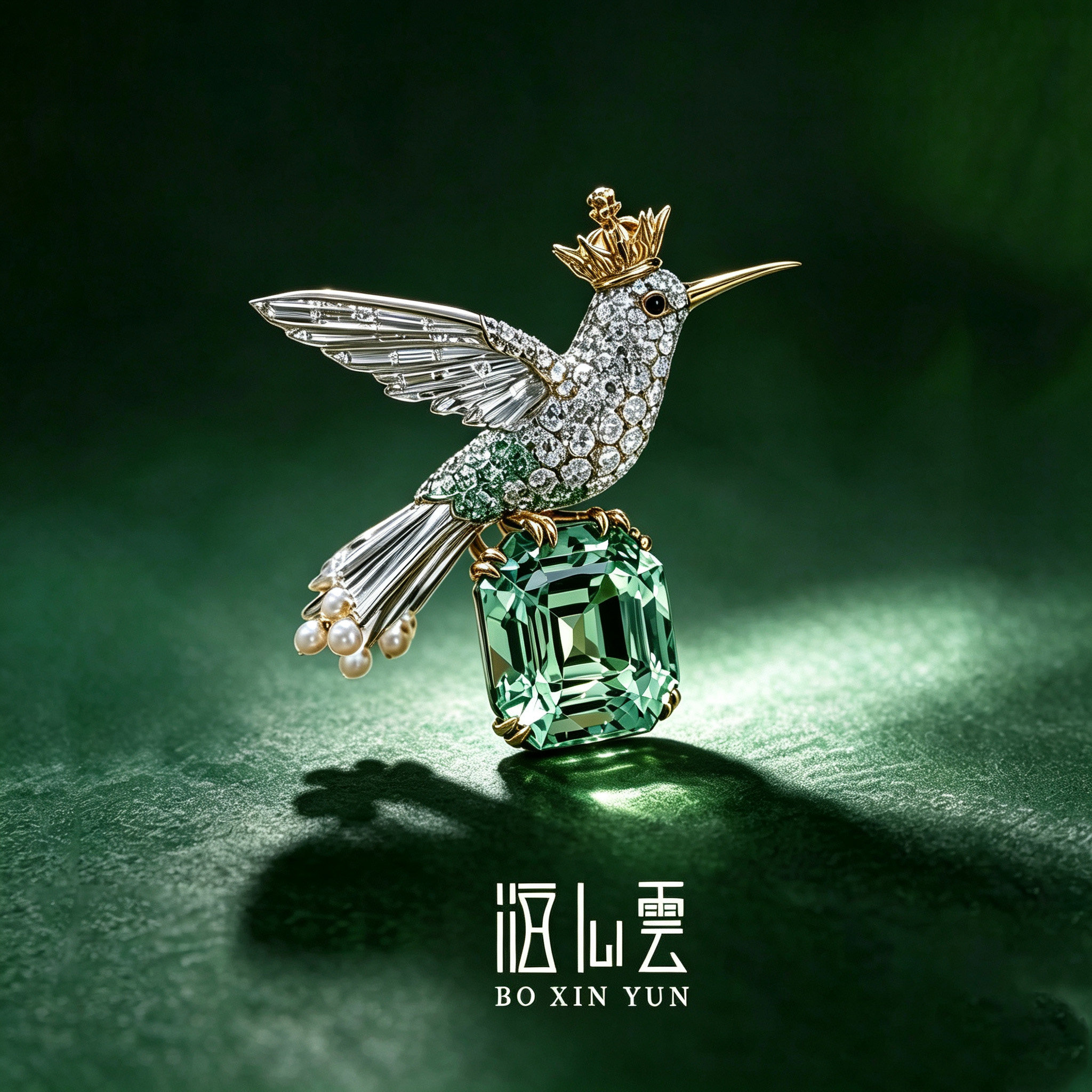 泊心云 正品法国设计师Bird元素绿宝石蜂鸟胸针原创高级珠宝定制