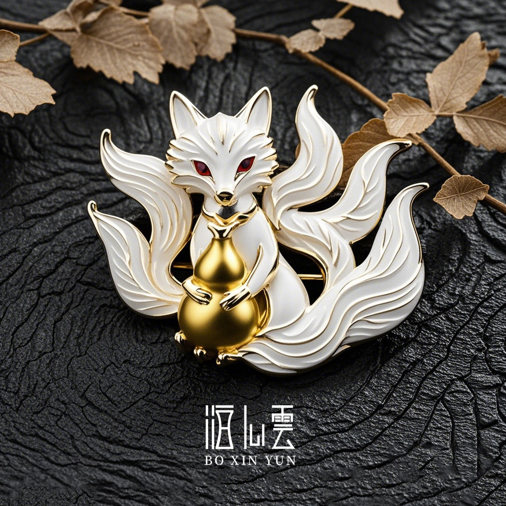 泊心云正品原创手作九尾狐狸胸针创意艺术可爱动物别针送女友礼物