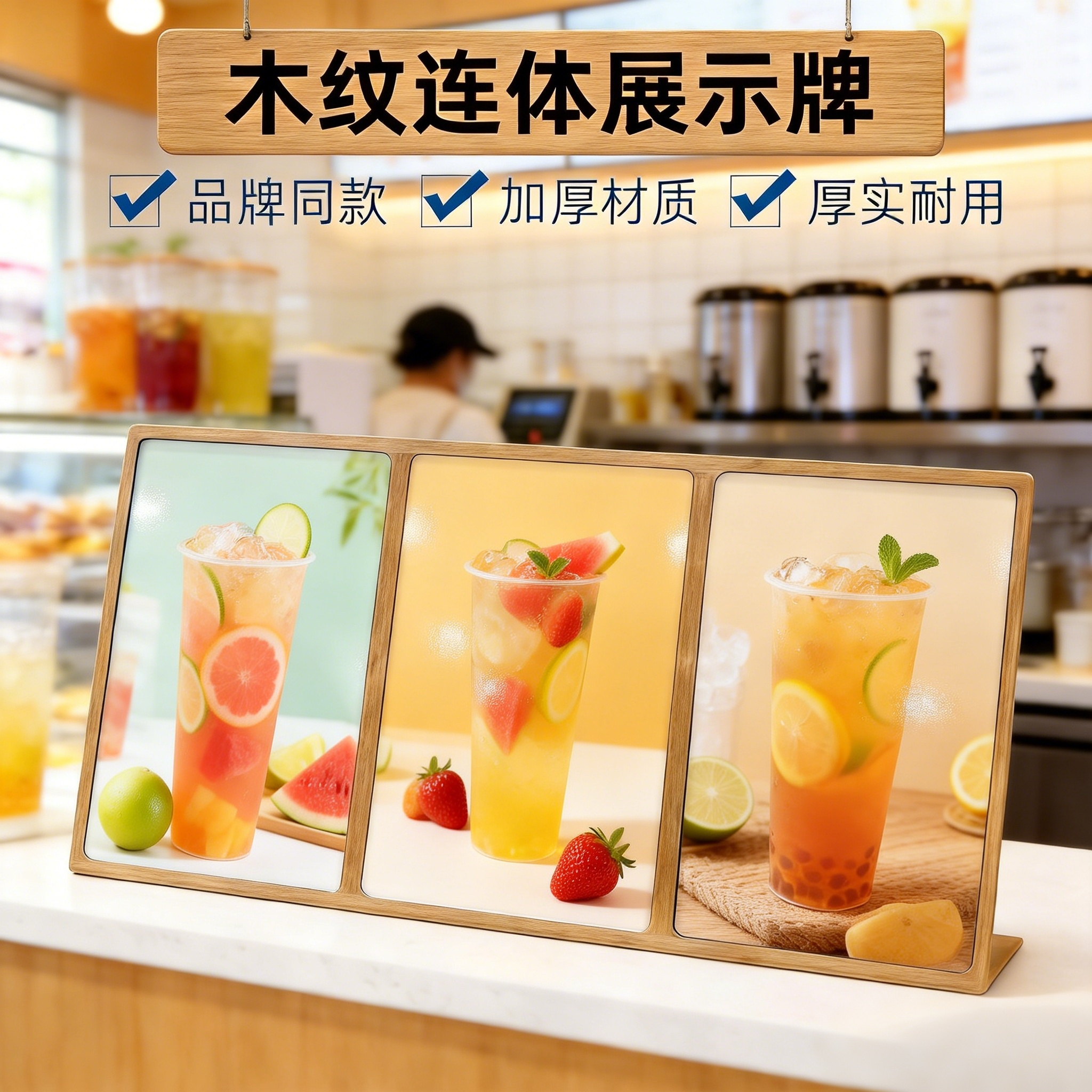 A4不锈钢台卡台牌点餐牌奶茶店广告牌桌面台签木纹原木色展示架