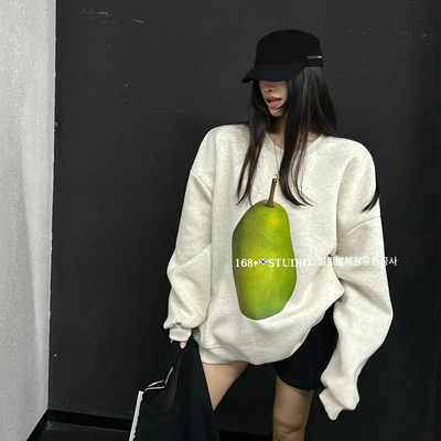 圆领套头卫衣女2025新款爆款春秋宽松韩版中长款慵懒风上衣设计感