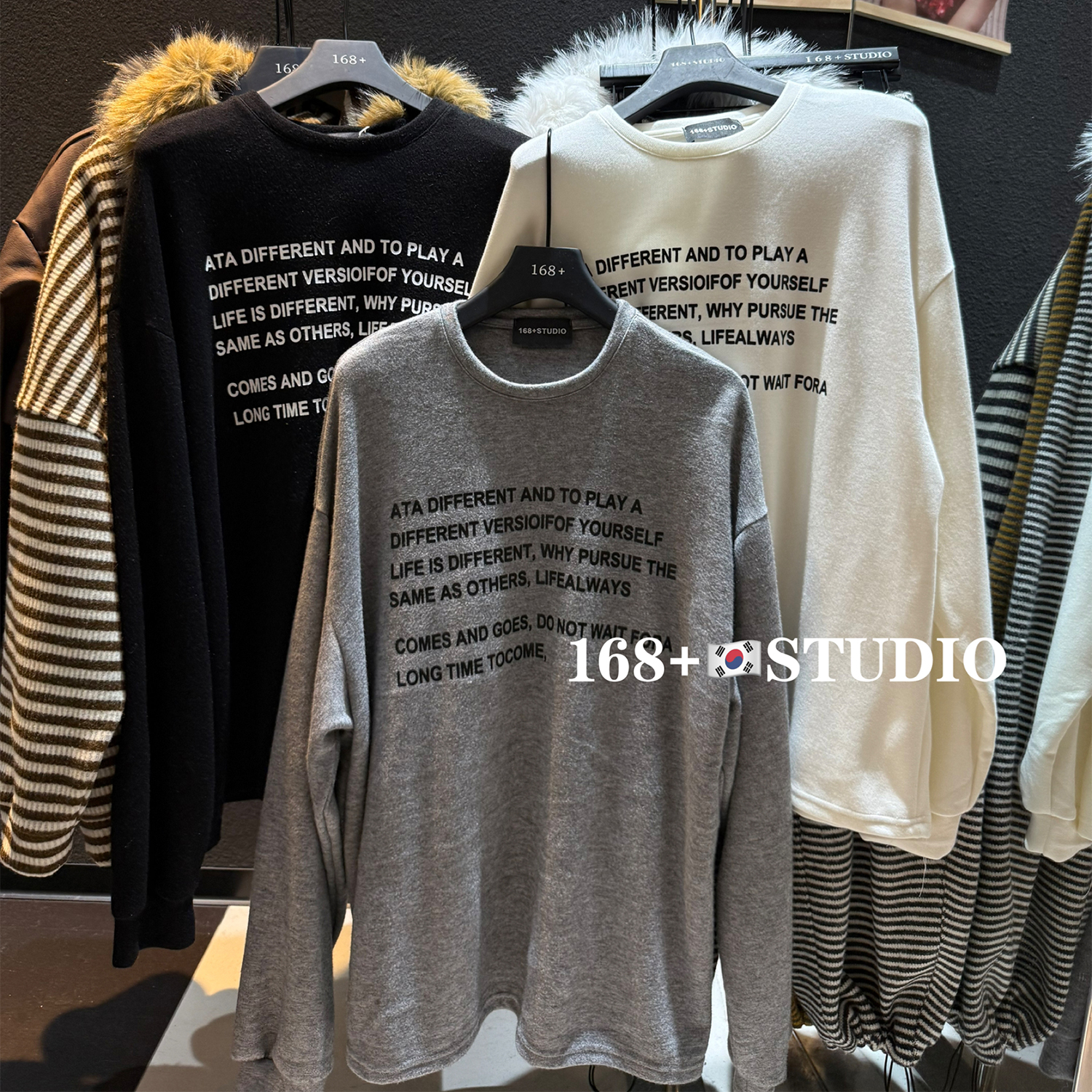 圆领字母印花打底衫女秋冬内搭长袖t恤中长款磨毛加厚宽松上衣潮