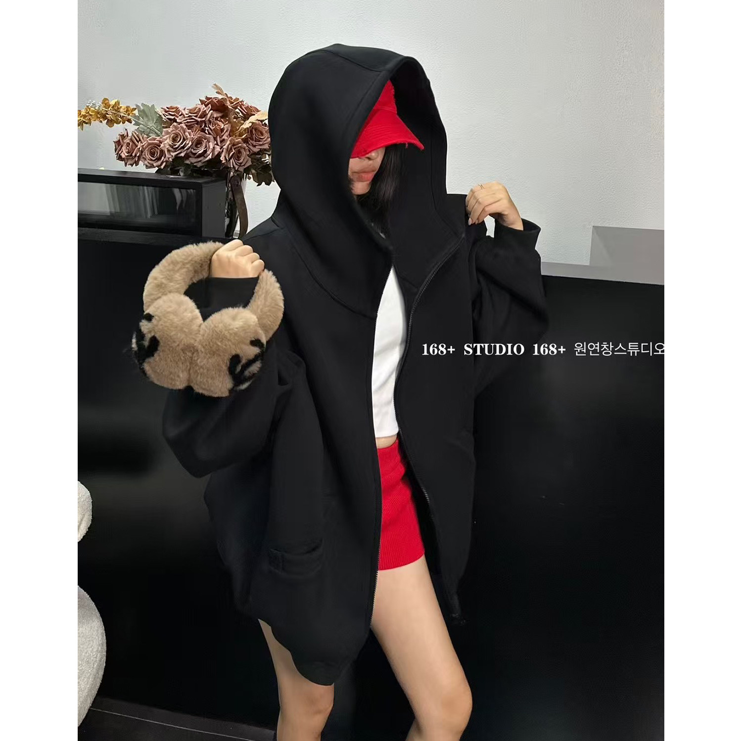 净版黑色高领连帽开衫卫衣外套女2025新款爆款宽松韩版上衣秋冬潮