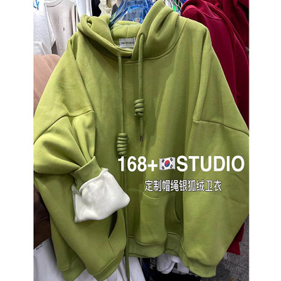 纯色连帽加绒卫衣女加厚秋冬