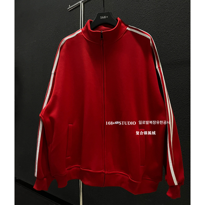 三条杠棒球服加绒卫衣外套女秋冬加厚2025新款爆款宽松红色上衣潮