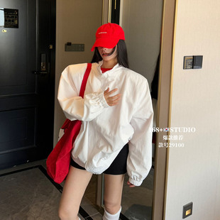 白色开衫冲锋衣外套女宽松拉链韩版中长款遮屁股上衣2026新款爆款