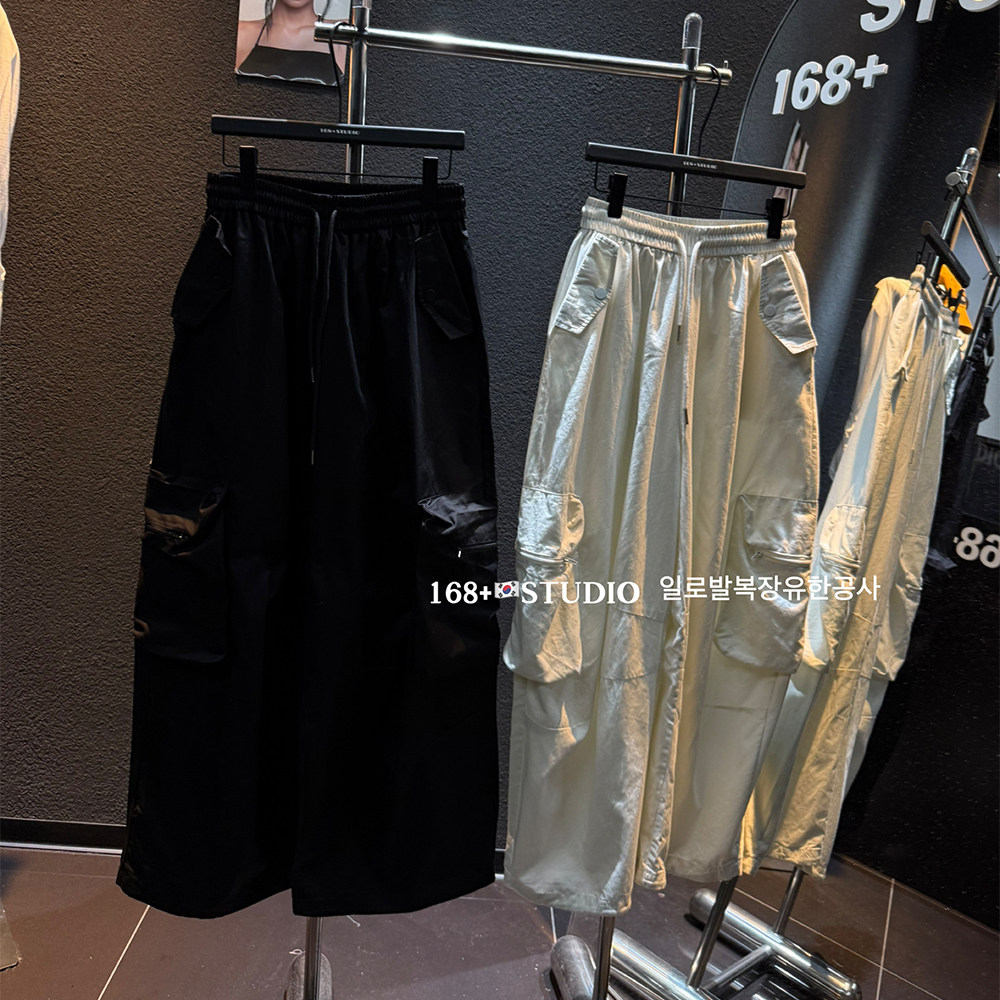 运动裤女2025年夏季新款高腰热裤抽绳松紧腰阔腿裤两侧口袋长裤潮