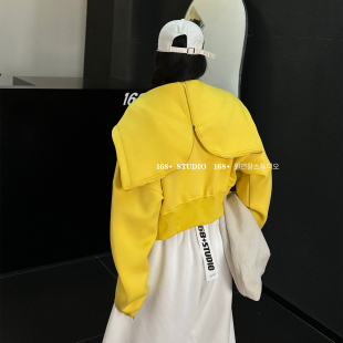 短款高腰开衫卫衣外套女2025新款爆款多巴胺亮色上衣洋气长个子潮