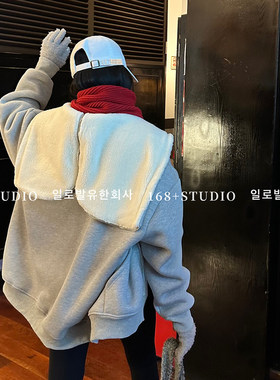 羊羔绒开衫拉链卫衣外套女冬加绒加厚兔儿领中长款遮屁股上衣ins
