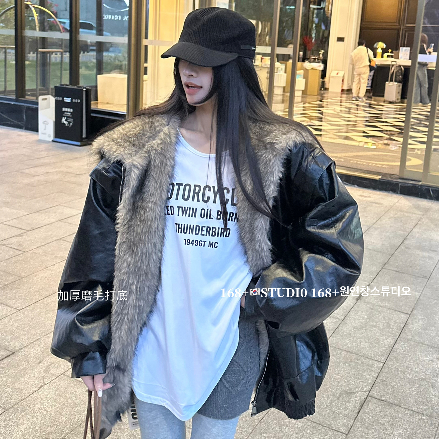 大领口u领白色字母打底衫女秋冬宽松韩版中长款长袖t恤欧货大版潮