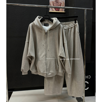 连帽开衫卫衣外套阔腿裤时尚套装女2025新款宽松大码两件套加绒款