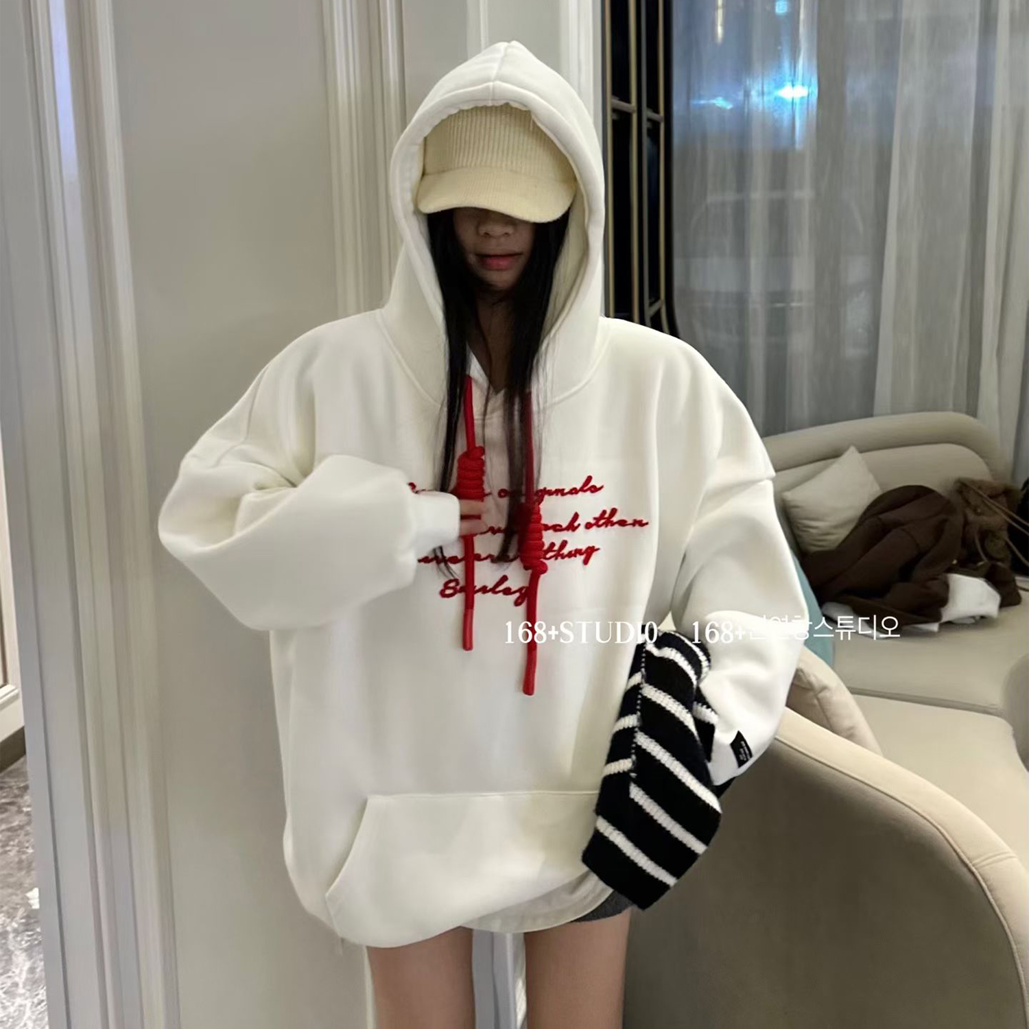 连帽加绒卫衣外套女秋冬加厚2025新款爆款宽松韩版牙刷绣字母上衣