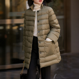 冬日不臃肿！高端95白鹅绒轻薄羽绒服 日系优雅立领中长款鹅绒服
