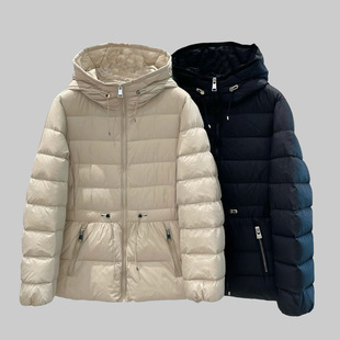 无畏严寒！简约通勤90鸭绒连帽羽绒服 冬季舒适百搭抽绳保暖外套
