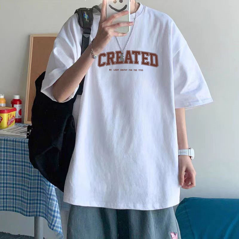 智快鱼男装纯棉短袖t恤男T恤港风潮牌大码宽松圆领体恤印花打底衫
