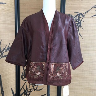 衣长56 85001 中式 上衣 香云纱 刺绣开衫 真丝孤品