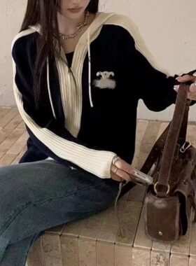 连帽慵懒风开衫休闲拉链长袖上衣