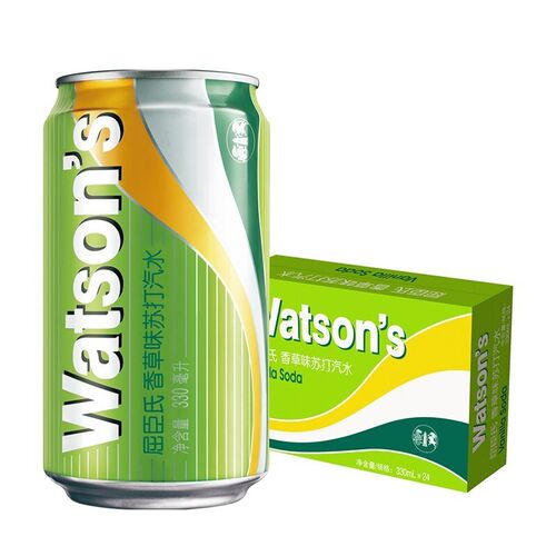 屈臣氏Watsons苏打汽水0脂肪0负担香草味天然苏打调酒330ml*24罐