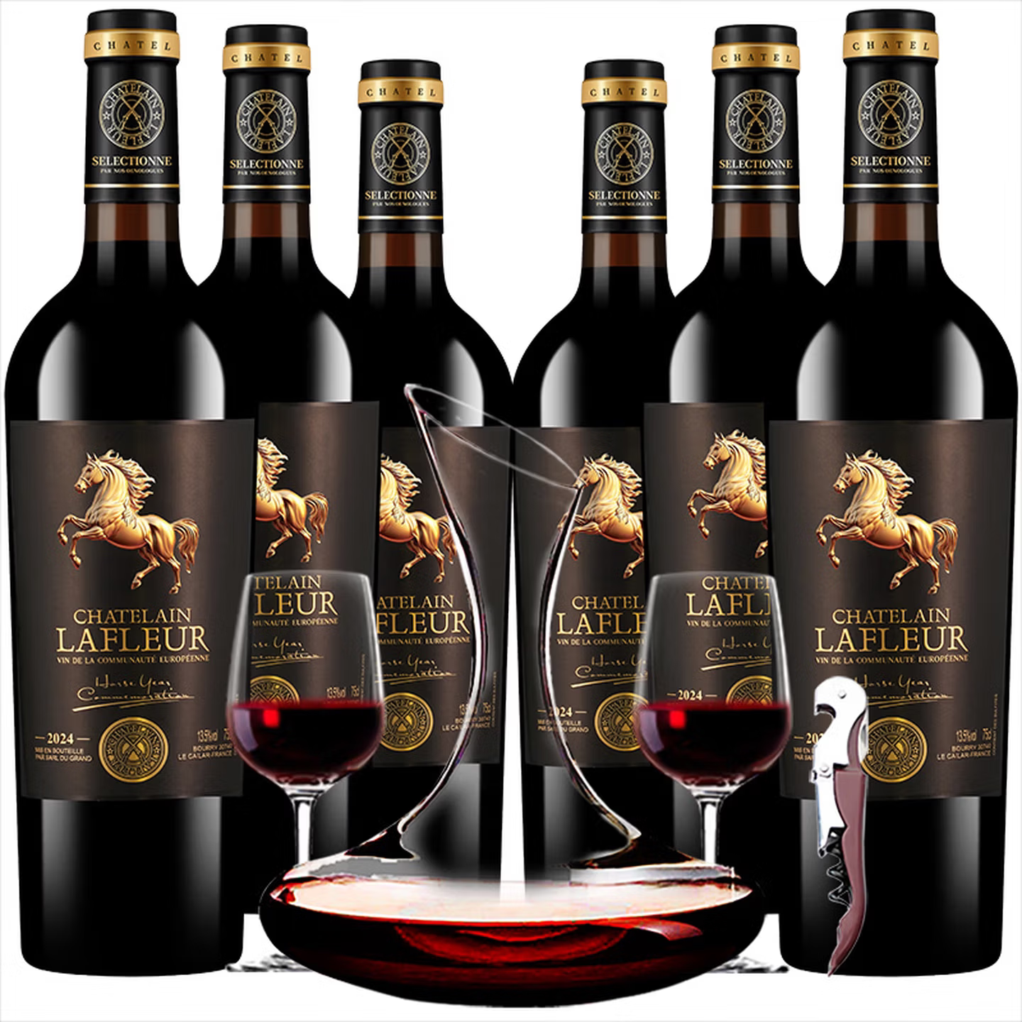 拉斐法国原瓶进口红酒 马年纪念干红葡萄酒 750ml*6瓶送斜口套装