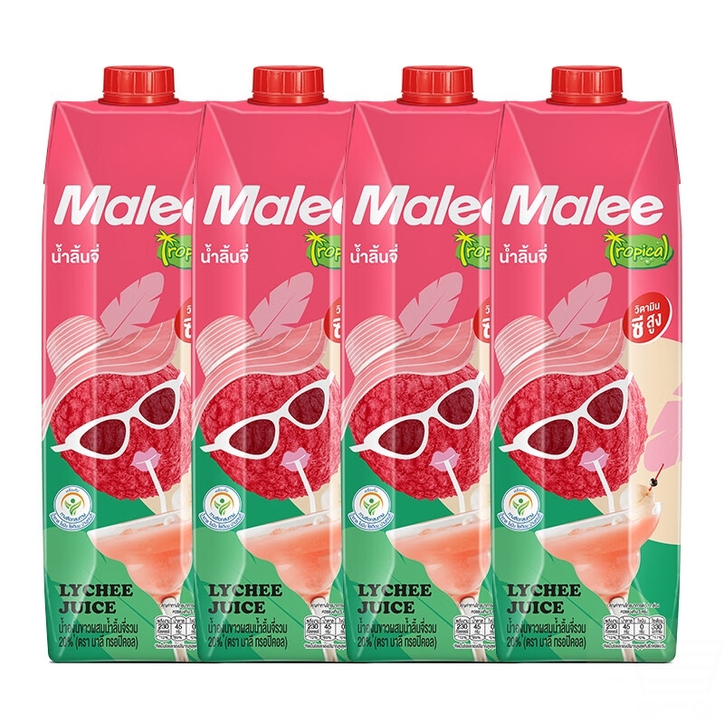 玛丽MALEE泰国进口果汁饮料荔枝汁复合果味饮品大瓶餐饮1L*4支