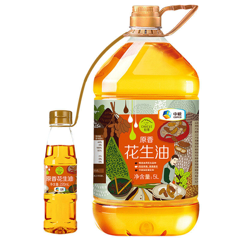 中粮初萃 一级原香 压榨花生油5l 220ml
