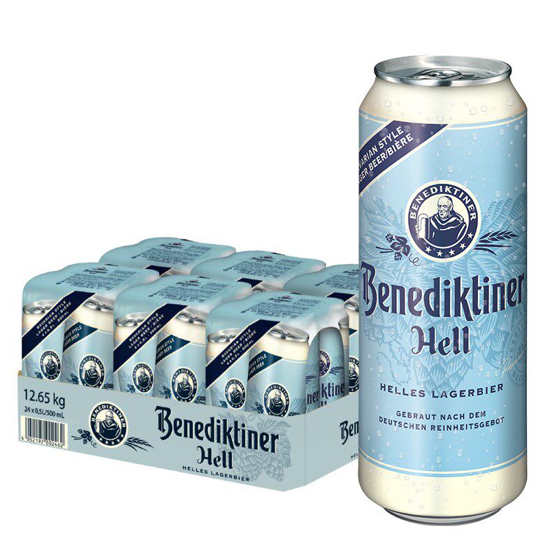 百帝王benediktiner拉格啤酒500ml*24听整箱装德国原装进口修道院