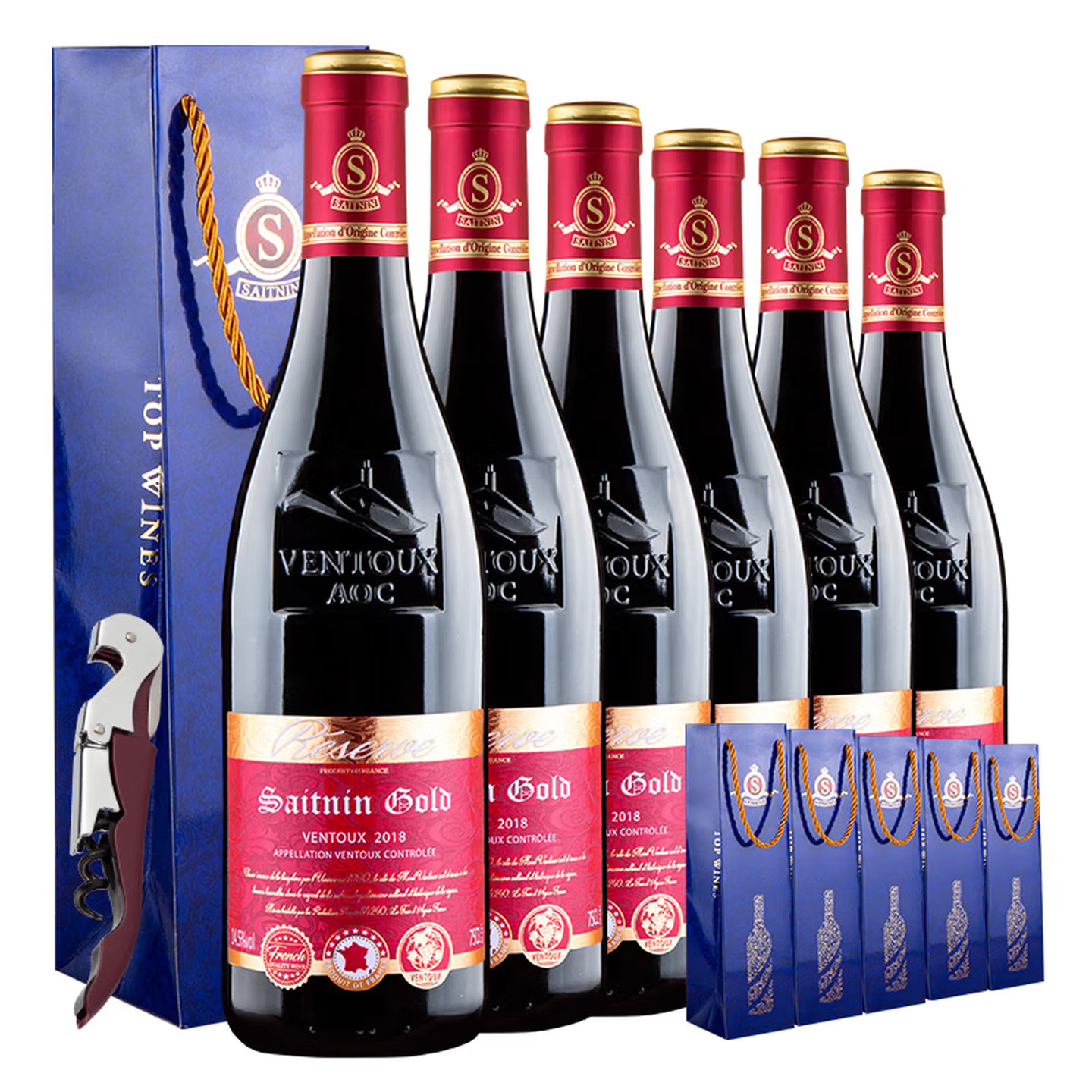 圣宁SAITNIN法国罗纳河谷AOC珍藏14.5度金品红葡萄酒箱750ml*6支