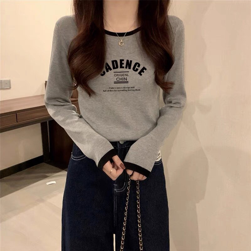 2026早春季新款短款修身打底衫女纯棉小个子内搭撞色长袖t恤上衣