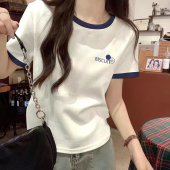 小众设计感撞色宽松正肩半袖 新款 体恤上衣 T恤女2026夏季 纯棉短袖
