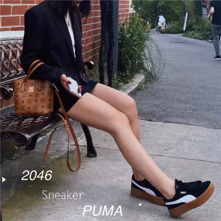 PUMA彪马 蕾哈娜 Vikky Platform女款增高白棕色松糕板鞋 363287
