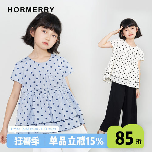 女童纯棉波点小衫大童衬衫