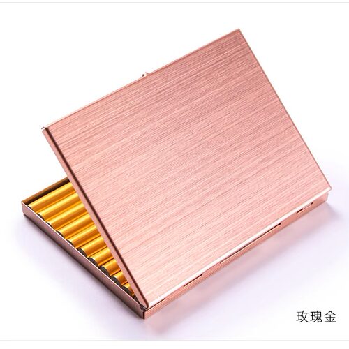中支烟10支装拉丝玫瑰金烟盒不锈钢翻盖金属烟夹超薄便携防压防汗