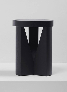 现代简约北欧侘寂韩式橡木黑色圆形边几沙发床头边柜客厅角几边桌