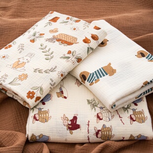 A类母婴级100%纯棉双层纱布料无荧光透气面料手工DIY床品睡衣童装