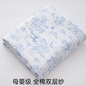 手工制作双层纱布料婴儿A类无荧光印花面料睡衣口水巾家居服纯棉