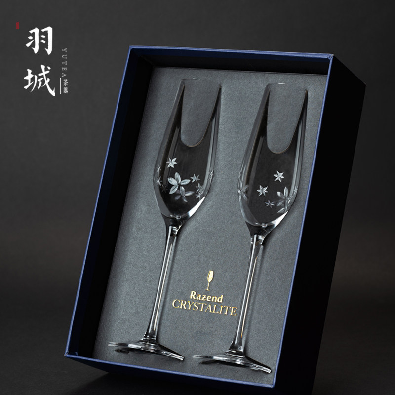刻花水晶玻璃香槟杯气泡一对礼盒