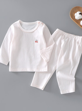 宝宝夏款长袖对开肩扣空调服纯棉501婴幼儿家居服薄款儿童套装