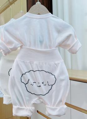 100%纯棉A类宝宝高腰护肚无骨秋衣分体套装33222婴儿暗扣大屁屁裤