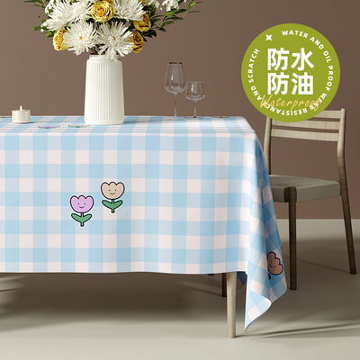 ins风清新格子桌布超强防水防油