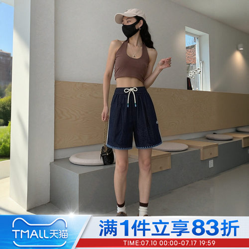 adidas阿迪达斯三叶草女子度假风宽松抽绳牛仔运动休闲短裤KX0747