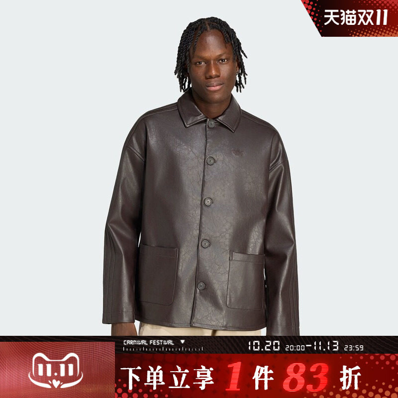 adidas阿迪达斯三叶草男子PLEATHER COAT运动休闲夹克外套LC8120