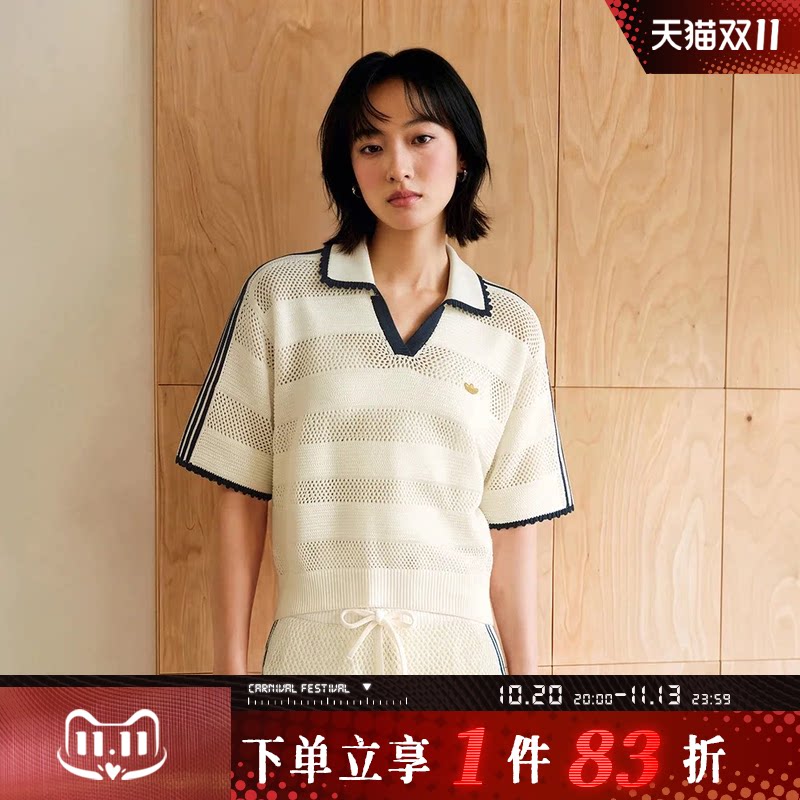 adidas阿迪达斯三叶草女子度假风运动休闲短袖T恤KX0713