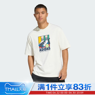 adidas阿迪达斯男子宽松印花短袖运动休闲圆领T恤KE4341