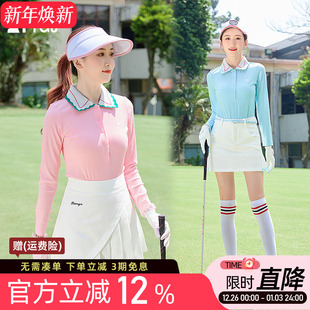 T恤速干polo衫 长袖 竖条纹翻领针织运动显瘦上衣 女款 高尔夫球服装